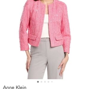 NWT $115 Anne Klein Vibrant Pink Tweed Blazer Cropped